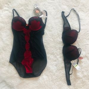 Red and black bush up Bra  and leotard